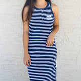 Boxercraft Women's Vivian Rib Midi Dress with PCC Logo- Navy & White Striped