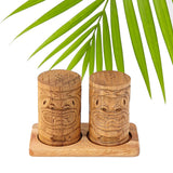 Wooden Tiki Salt & Pepper Shakers with Base