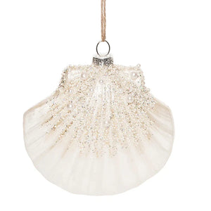 Pearl Shimmer Fan Shell Glass Christmas Ornament