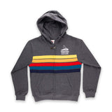 Custom Polynesian Cultural Center Logo Youth Full Zip Hoodie- Charcoal with Color Stripes