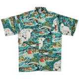 Turquoise Hawaiian shirt with Hawaiian Topographical map
