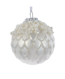 Kurt Adler Silver & White Glass Ball Ornament- 80mm