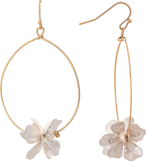 Rain Jewelry Gold Patina Big Hoop Flower Charm Earrings