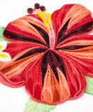 Closeup of Quillingcard Quilled Hibiscus Greeting Card- 6"x6"