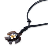 Pacific Ocean Collections "Painted Flowers" Buffalo Horn Honu (Sea Turtle) Necklace
