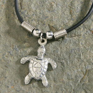 Pewter Turtle Rubber Cord Necklace