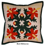 Hand-Sewn Island-Inspired Quilt Pillow Slip- Red Hibiscus