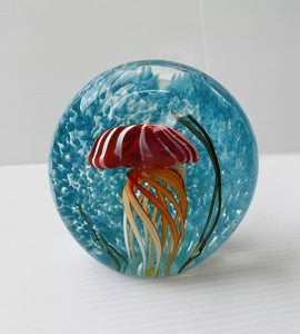 Art Glass Striped Jellyfish Paperweight