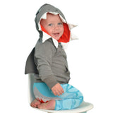 Little Boy wearing Doodle Pants Kids Cotton Shark Hoodie- Gray