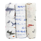 Little Unicorn Cotton Muslin Shark Swaddle Blanket, 3-Pack