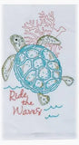 Flour Sack Towel Sea Turtle Embroidered - The Hawaii Store