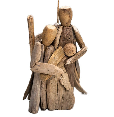 Handmade Driftwood Holy Family Christmas Ornament, 5-Inches