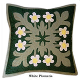 Hand-Sewn Island-Inspired Quilt Pillow Slip- White Plumeria