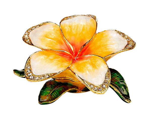 Kubla Crafts White Plumeria Shaped Box with Crystal Accents