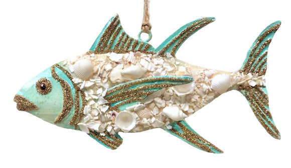 Kubla Crafts Enamel Fish with Shells Christmas Ornament- Polynesian Cultural Center
