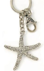 Kubla Crafts Crystal Silver Starfish Keychain