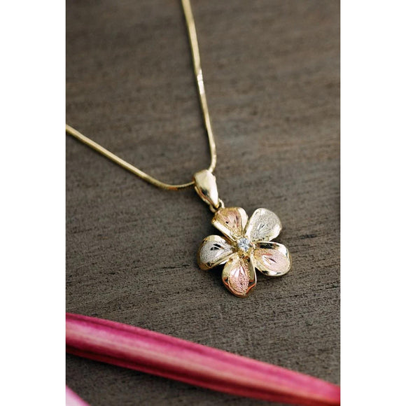 Tri Color Gold 3 Hawaiian Plumeria Flower Petal Pendant Necklace | Factory  Direct Jewelry
