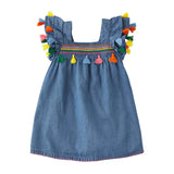 Mud Pie Chambray Girl’s Tassel Rainbow Dress 