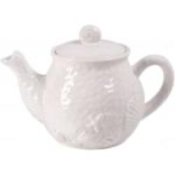  Coastal-themed White Ceramic Teapot- 38 oz.