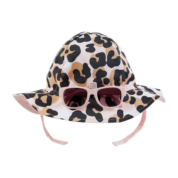 Mudpie Large Print  Leopard Sun Hat & Glasses Set