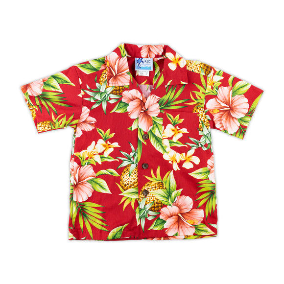Boy Aloha Shirt Red ''Christmas - Polynesian Cultural Center