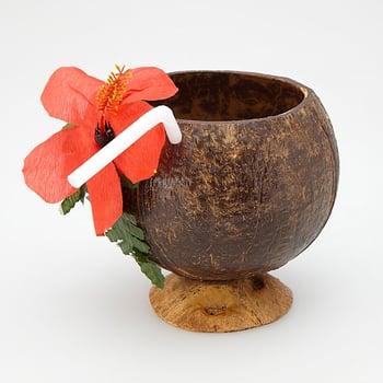 Coconut Cup with hibiscus flower and attached straw