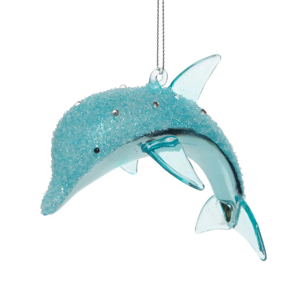 Blue Dolphin Glitter and Glass Christmas Ornament - Polynesian Cultural Center
