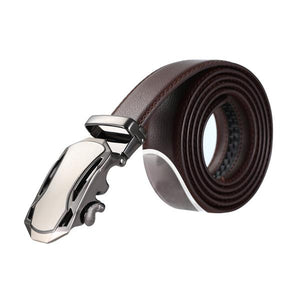 Cognac color of vegan leather belt with metal clasp