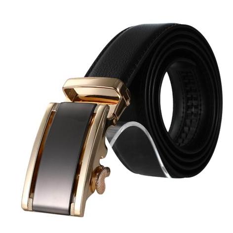 Black vegan leather belt with a metal clasp