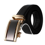 Black vegan leather belt with a metal clasp