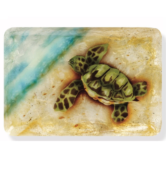 tray made from capiz shell with a turtle on it