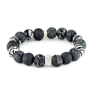 JILZARAH "Midnight Palm" Crystal Stretch Bracelet- Black/Gray