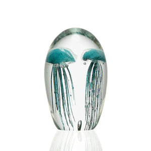 Art Glass Teal Jellyfish Duo - Polynesian Cultural Center