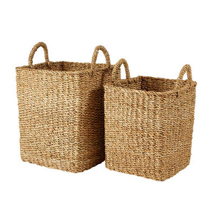 Woven Sea Grass Plant Tubs with Handles Set, 2-Piece