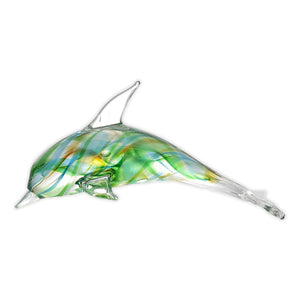 San Pacific International Glass Dolphin Figurine in Green, Blue, and Yellow