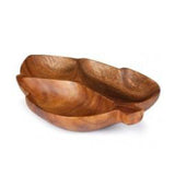  Leaf Shape Wood Tray with 3 Compartments 11''