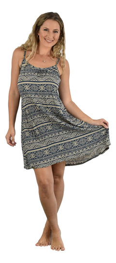 Dress Short Bali Tribal Print Navy - Polynesian Cultural Center