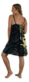 Balinese Monstera Patterned Short Dress- Black/Grey- Back View