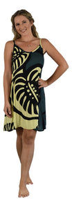 Balinese Monstera Patterned Short Dress- Black/Grey