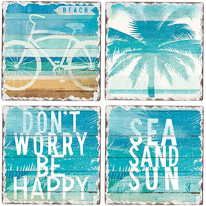 "Beachscapes" tumbled tile beverage coasters, 4-pieces