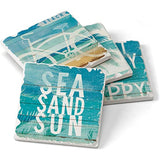 "Beachscapes" tumbled tile beverage coasters, 4-pieces