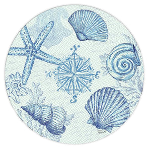 "Coastal Sketch Sea Shells" tempered glass lazy Susan- 13".