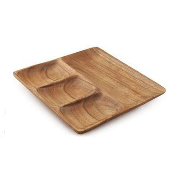 4 Compartment Square Wood Tray, 11''x11