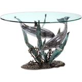 "Dolphin Duet" Brass and Glass Rounded Coffee Table - 22"x42"x24" - Polynesian Cultural Center