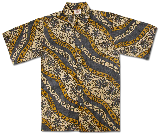 Go Barefoot Men's Cotton/Poly Reverse Floral Wave Hawaiian Shirt - Polynesian Cultural Center