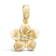 14K Gold Plumeria Pendant Medium with Stone - Polynesian Cultural Center