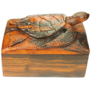 Wooden Box with Hand-carved Sea Turtle Lid
