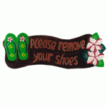 Painted Plumeria & Green Slipper Sign - "Please Remove Your Shoes" Size: 16" L x 5" H - Polynesian Cultural Center