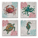 "Ocean Finds" 4-piece tumbled tile coaster set