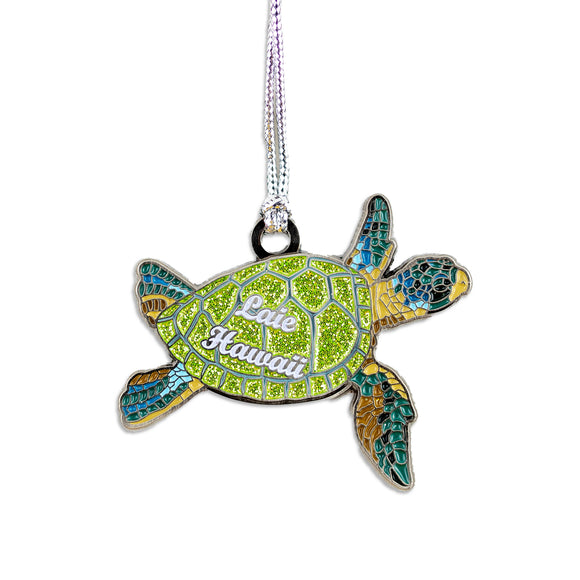 Laie Hawaii Turtle Ornament - Green Glitter 2